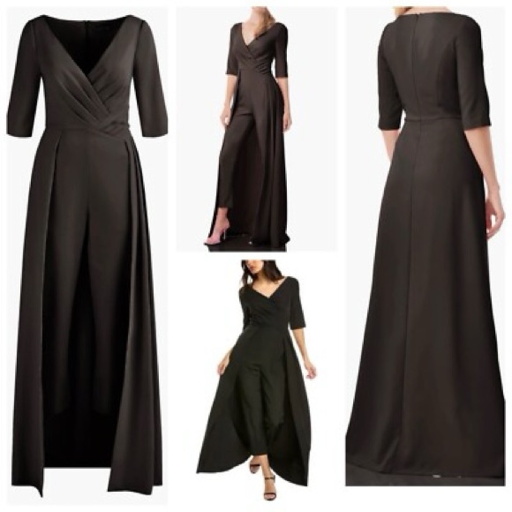 Kay Unger Black Wrap-Front Jumpsuit Gown